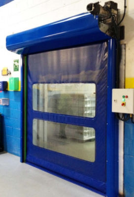 50HZ Fabric Industrial PVC Rapid Roller Doors Interior Plastik Tahan Angin Vertikal