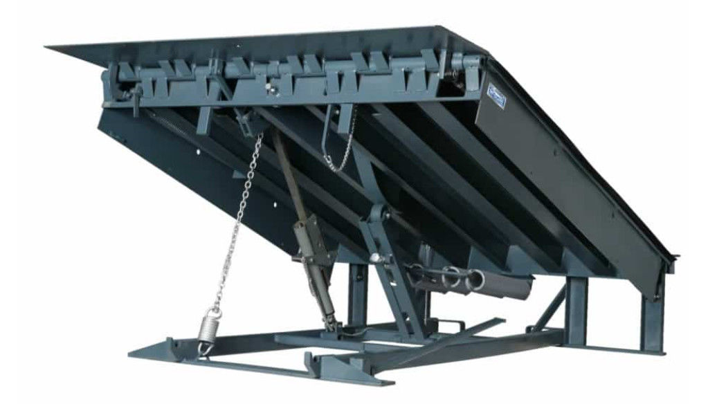 Lokakarya Otomatis Dock Plate Dock Door Levelers 25000-40000LBS Desain Aman Ukuran Platform Disesuaikan Rantai Keamanan