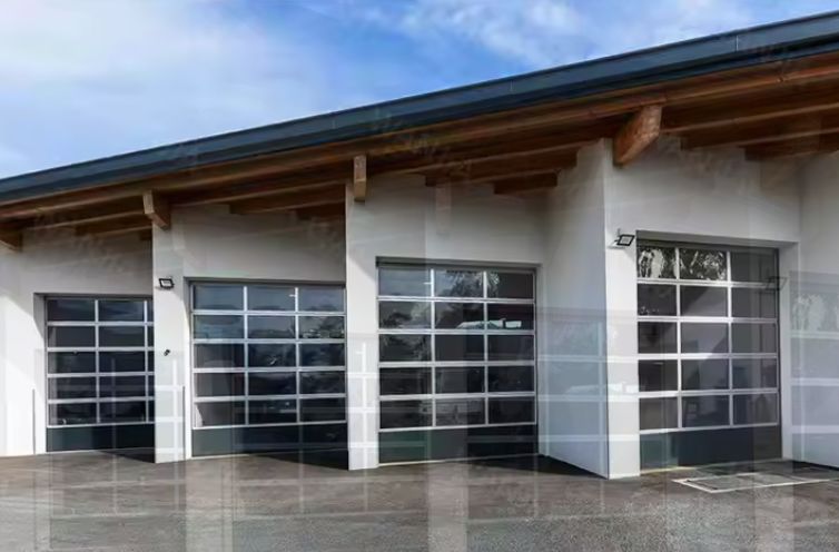 Gaya Desain Modern Watertightness Otomatis Hitam Aluminium Frosted Kaca Transparan Pintu Garasi Bagian dengan Desain Bagian